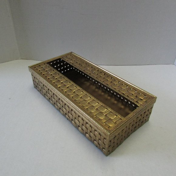 Stylebuilt Filigree Basket Weave Tissue Box Holder Cover Hollywood Regency Chic - Picture 3 of 7
